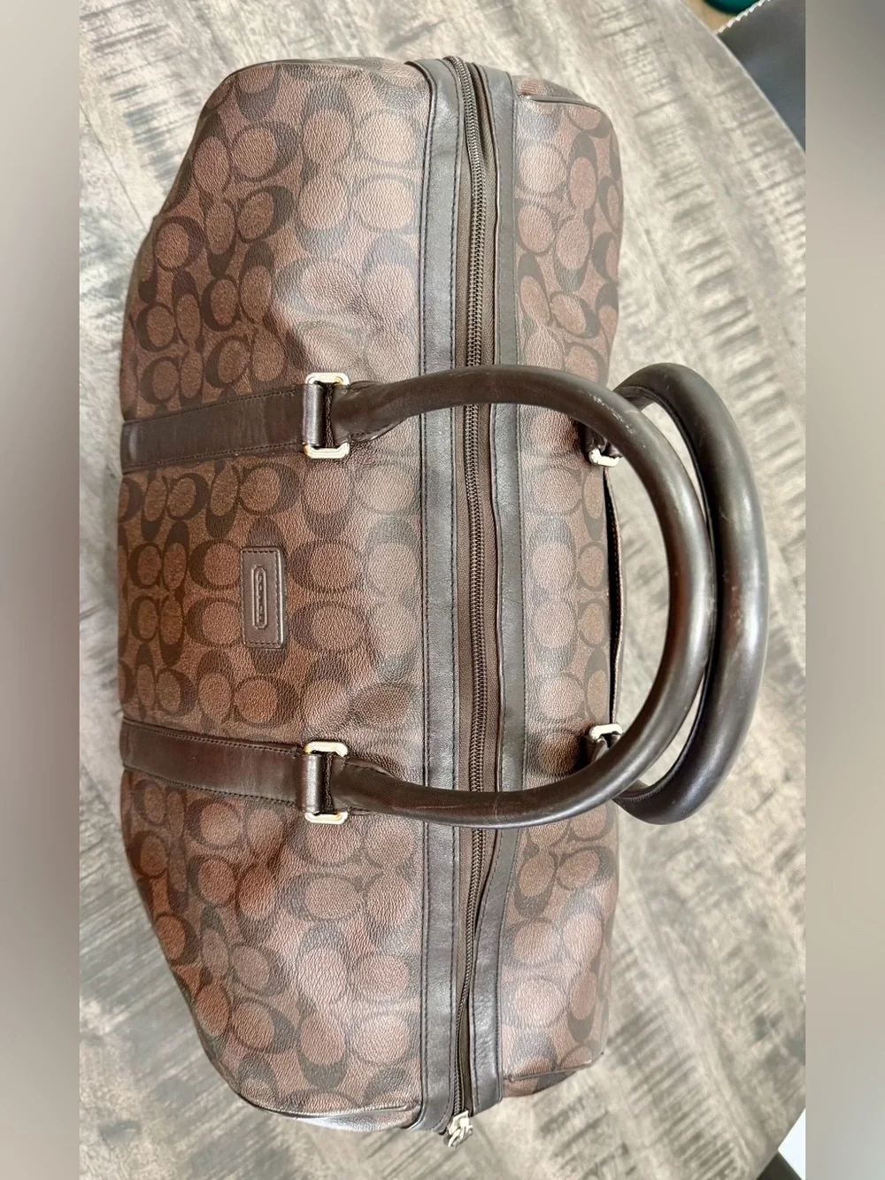 Coach Brown Signature Canvas Duffel with Dark Brown Trim